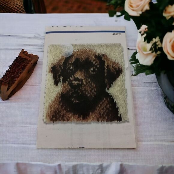 Wonderart Chocolate Lab Latch Hook Rug Kit Dog Pillow 12 x 12 NEW Open Box Caron - Picture 12 of 15